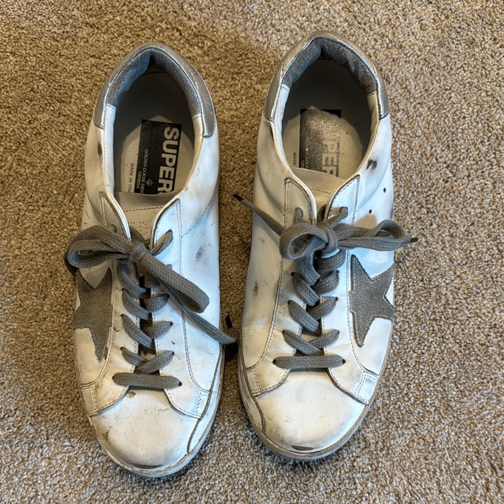 Golden Goose White and Gray Sneakers
